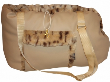 Beigefarbene Luxus Fell Hundetasche Leopard
