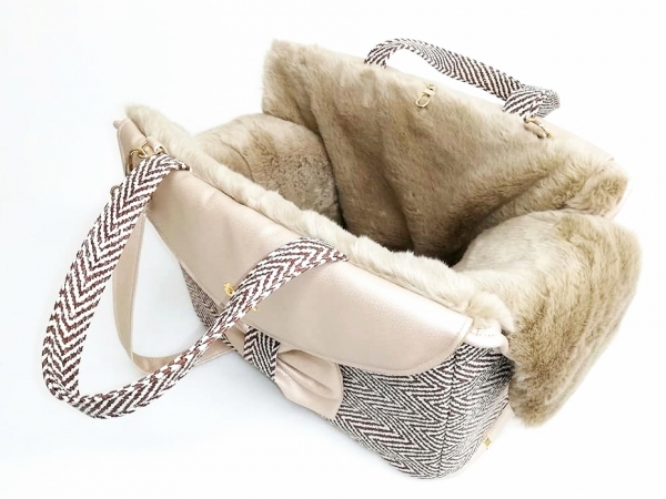 Luxus Carrier Hundetragetasche Fischgrät beige-braun