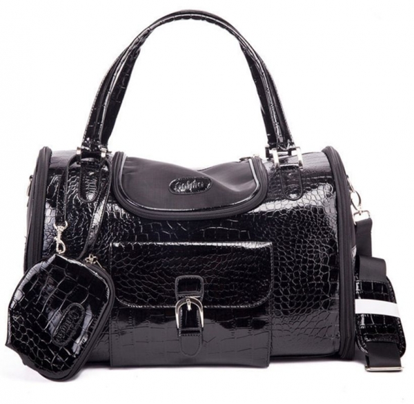 Hundereisetasche schwarz Kroko elegant Luxus