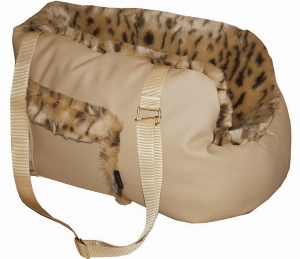 Beigefarbene Luxus Fell Hundetasche Leopard